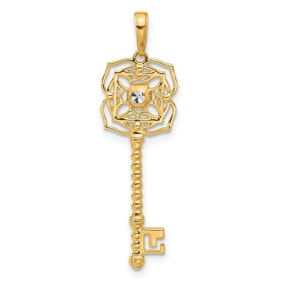 14k Yellow Gold & White Rhodium D/C Floral Key Pendant,All Products : American Fashion Style Bags On Sale